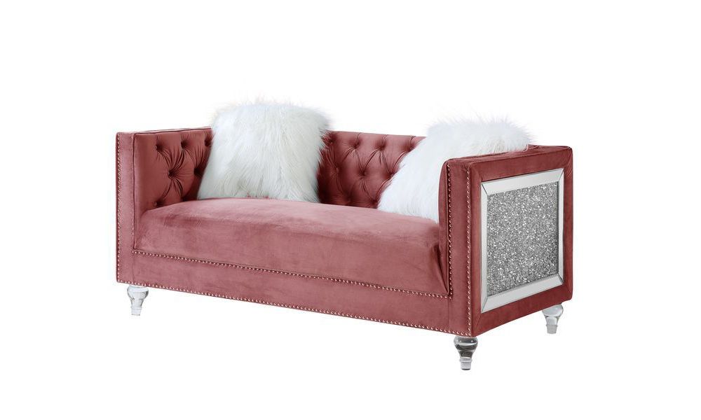 Mary Pink Velvet Loveseat With Glitter Accents