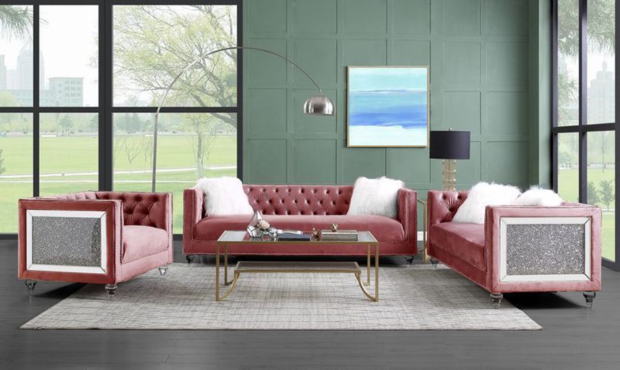 Mary Pink Velvet Sofa With Glitter Accents