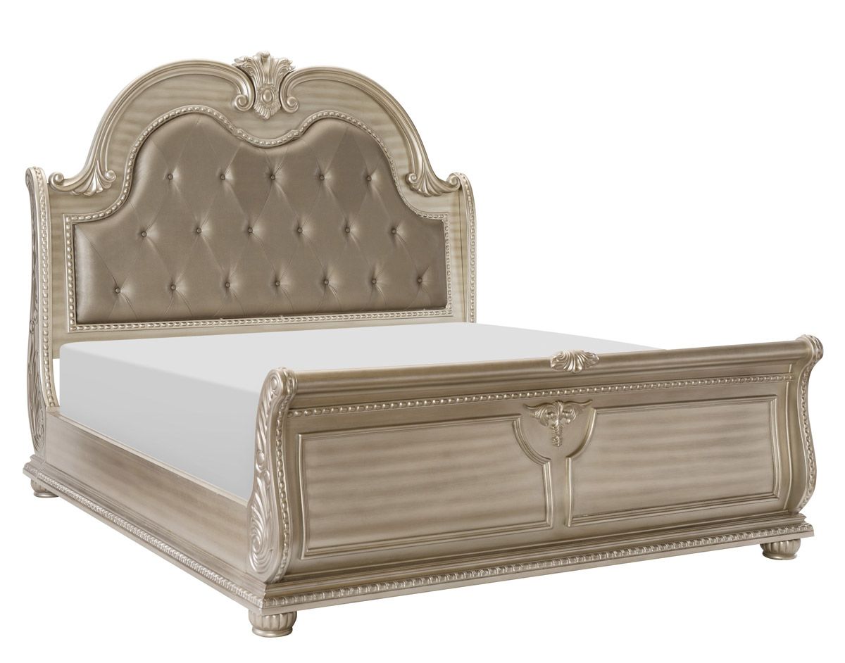 Marylan Traditional Bed Silver Finish