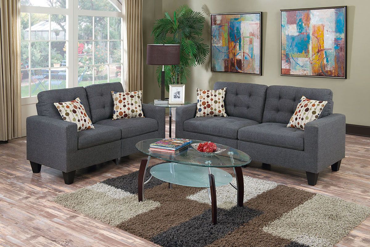 Mason 2-Piece Blue Grey Linen Sofa Set