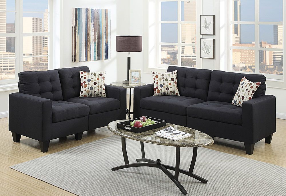 Mason 2-Piece Black Linen Sofa Set 