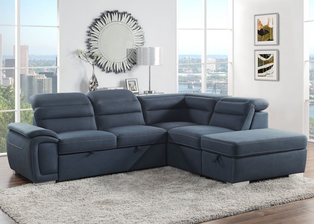 Maura Blue Fabric Sectional Sleeper With Storage