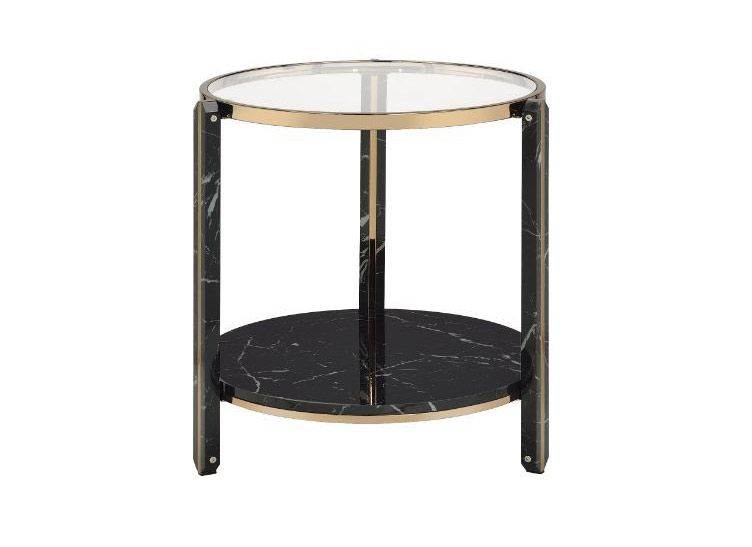 Maxine Black Faux Marble Round End Table