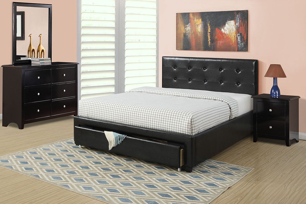 Maxon Black Leather Storage Bed