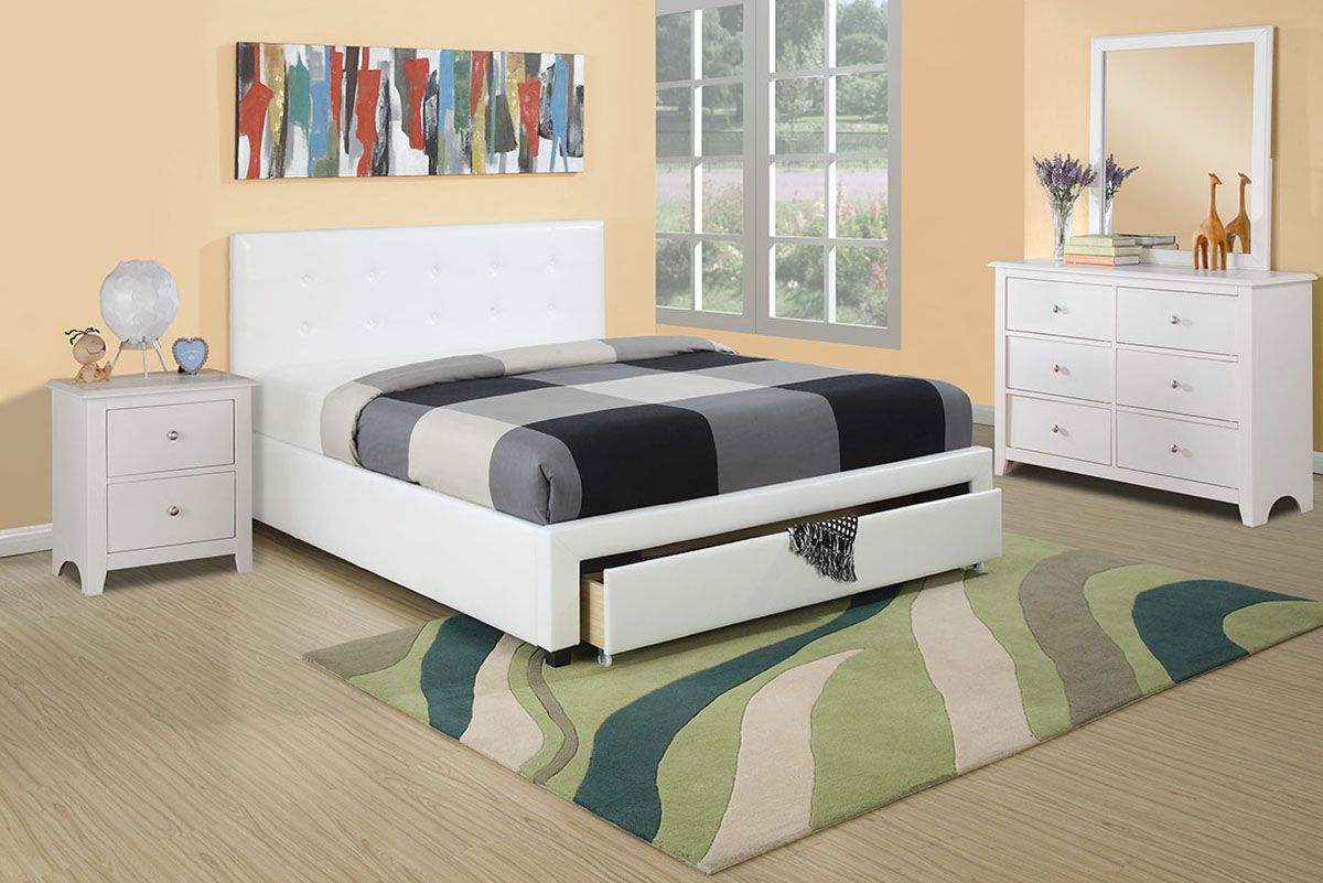 Maxon White Leather Storage Bed