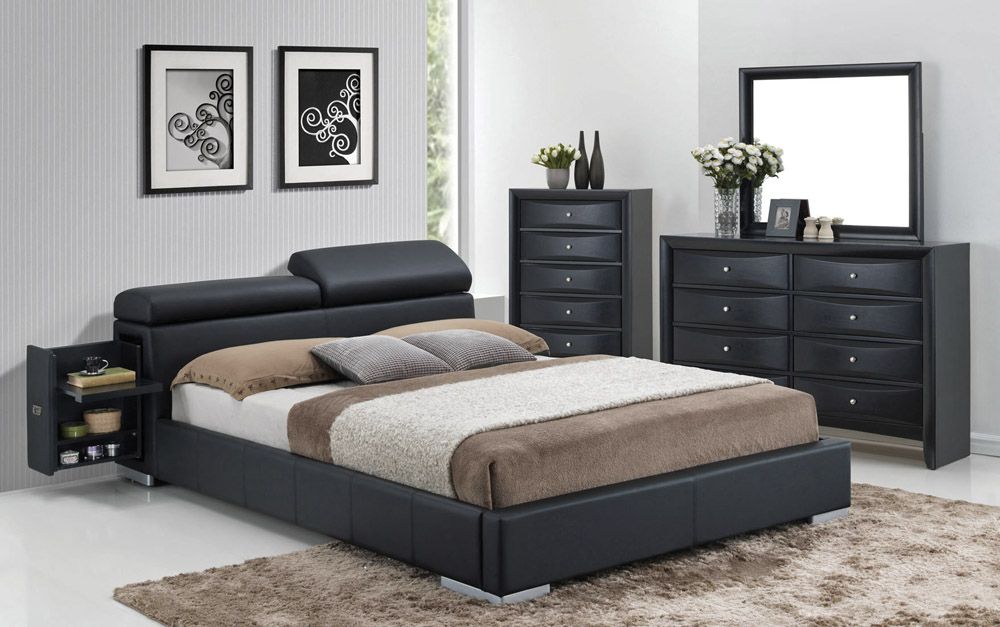 Maxy Black Bed With Hidden Stands