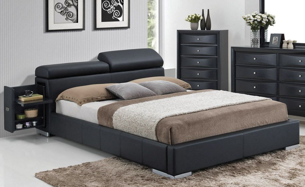 Maxy Modern Black Leather Bed