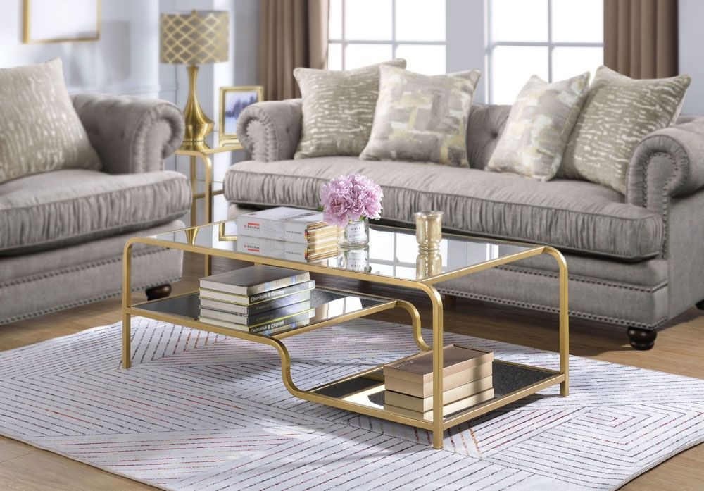 Maze Gold Finish Mirrored Coffee Table