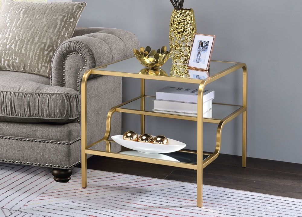 Maze Gold Finish Mirrored End Table