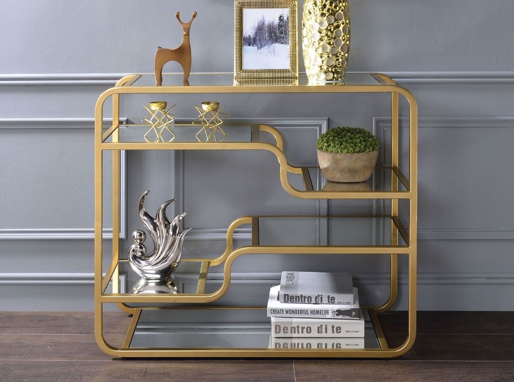 Maze Gold Finish Mirrored Sofa Table