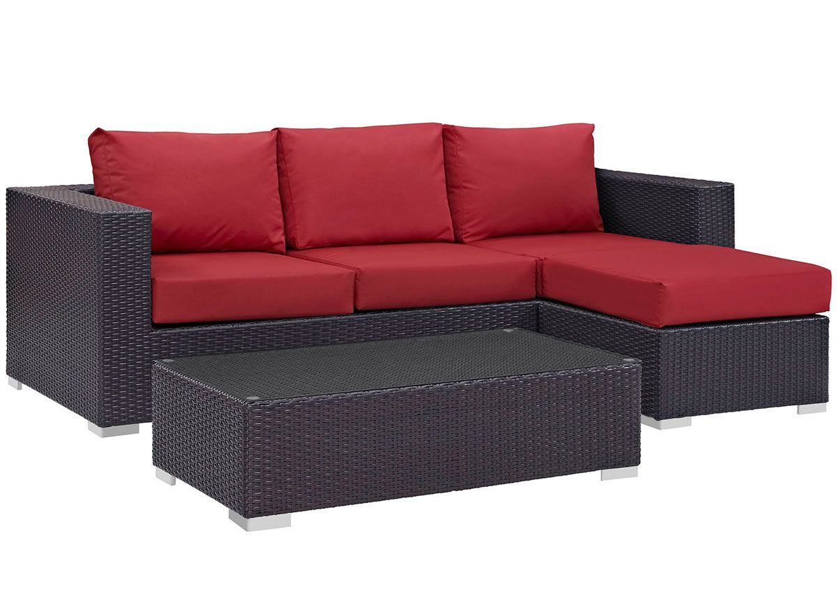 Mazie Red 3-Piece Patio Sectional Set