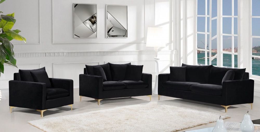 Melinda Black Velvet Modern Sofa