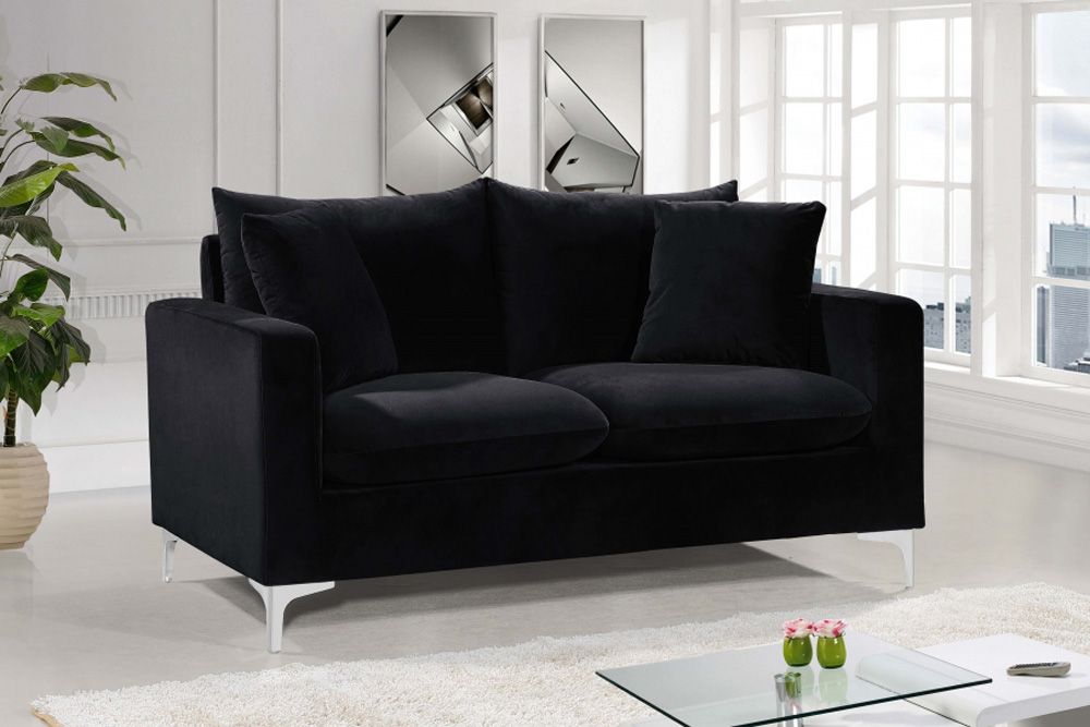 Melinda Black Velvet Modern Loveseat