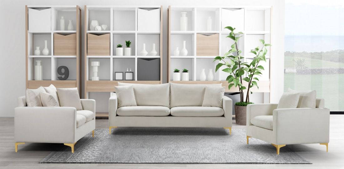 Melinda Ivory Velvet Sofa Set