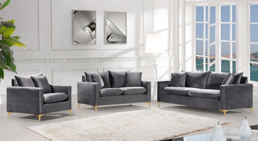 Melinda Grey Velvet Modern Sofa Set