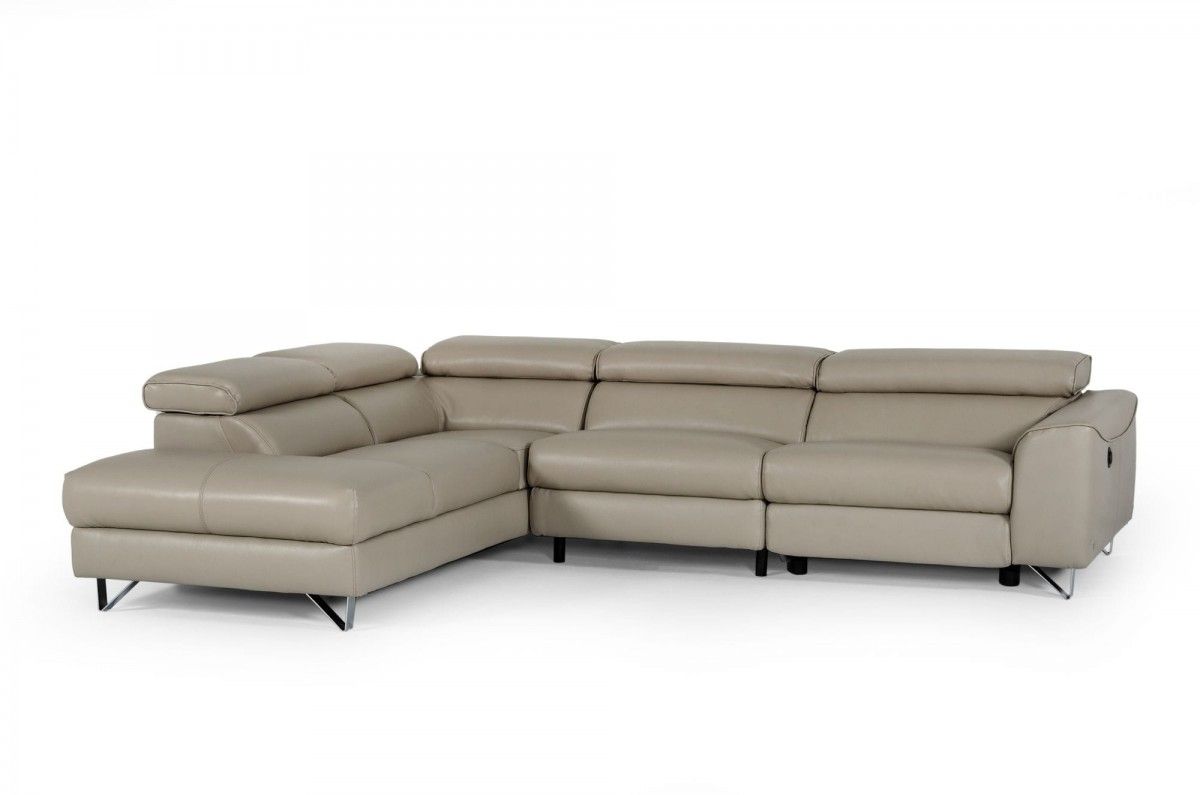 Metz Taupe Leather Power Recliner Sectional
