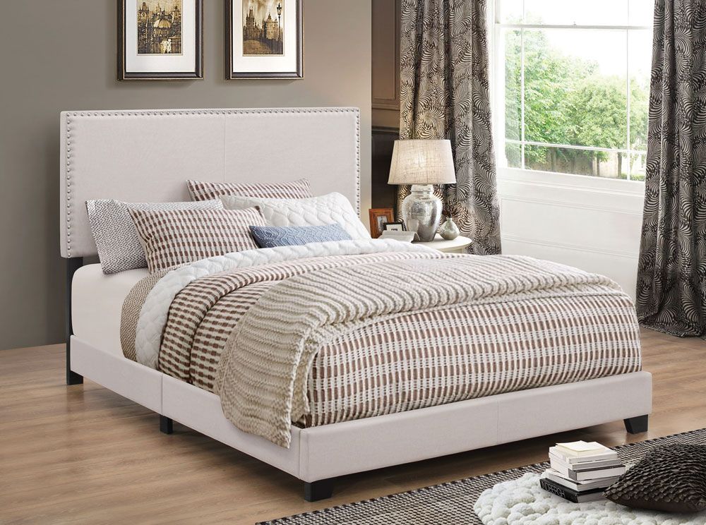 Meva Ivory Fabric Upholstered Bed