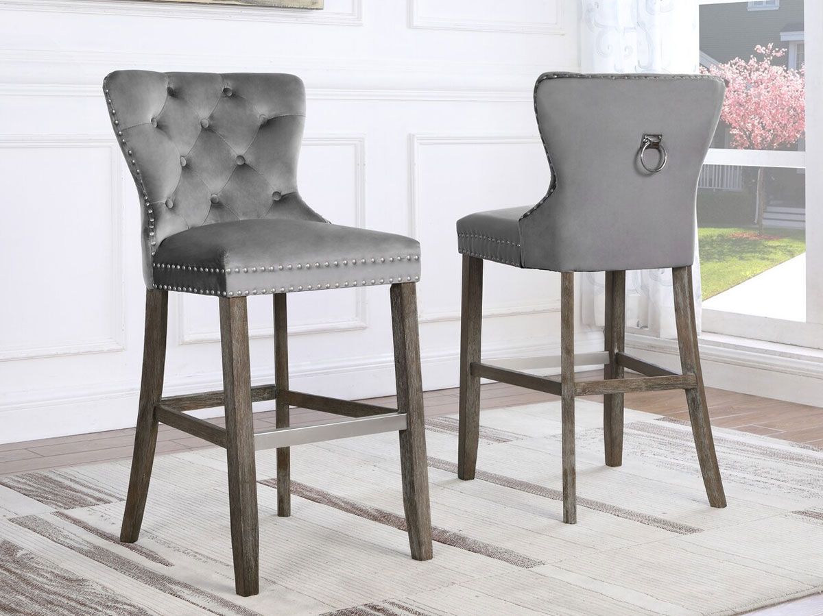 Micha Grey Velvet Counter Height Chairs