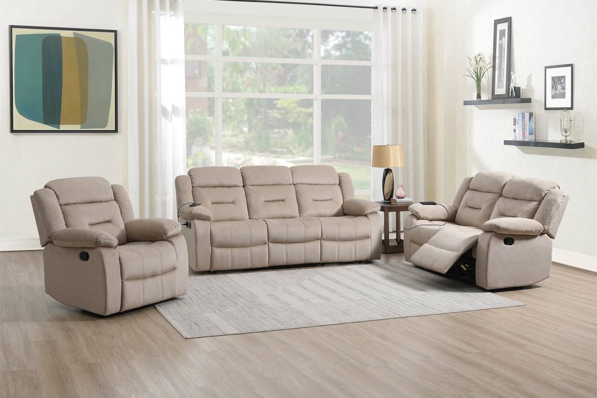 Michael Beige Velvet Recliner Sofa Set