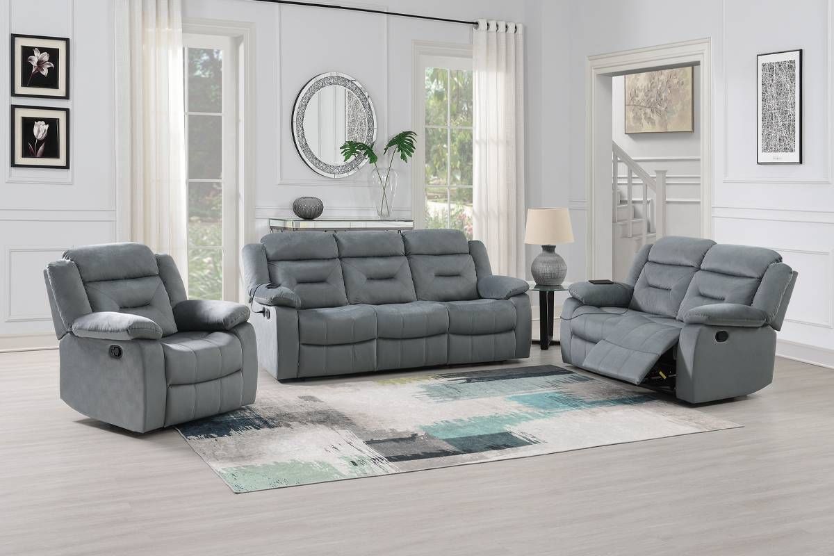 Michael Grey Velvet Recliner Sofa Set