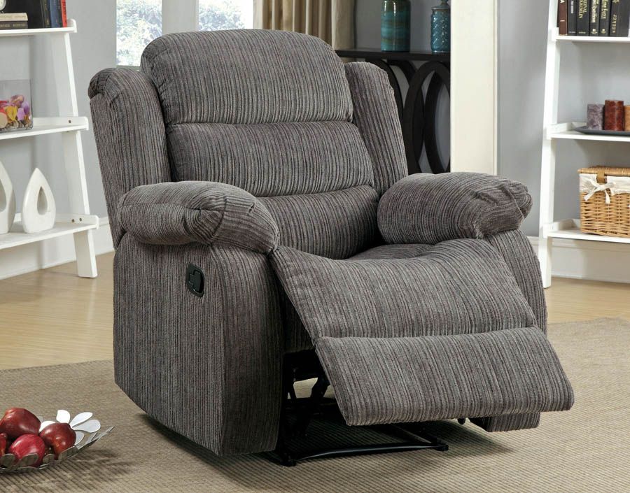 Trent gray chenille hotsell recliner with nailhead trim