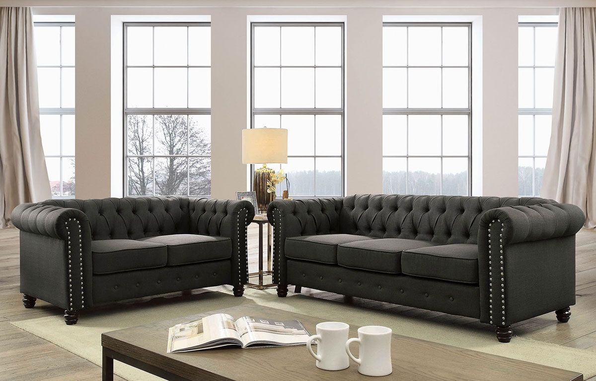 Milana Dark Grey Linen Chesterfield Sofa