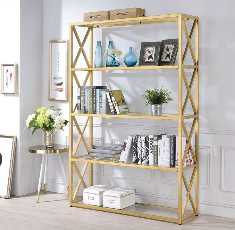 Milavera Goldtone Metal and Glass Bookshelf