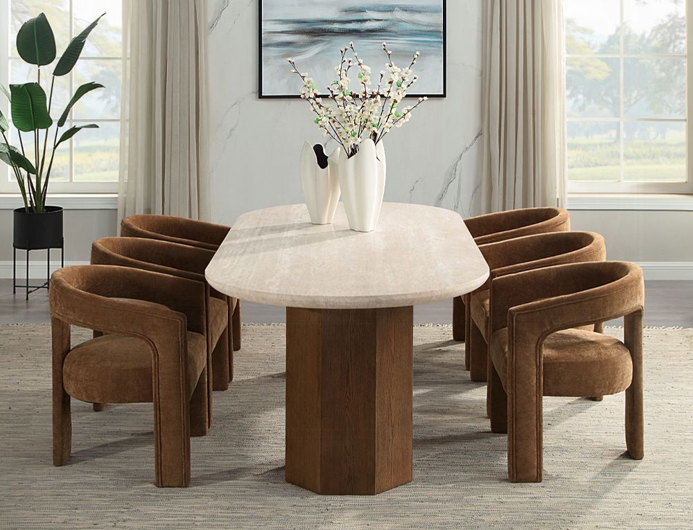 Milford Oval Travertine Top Dining Table Set