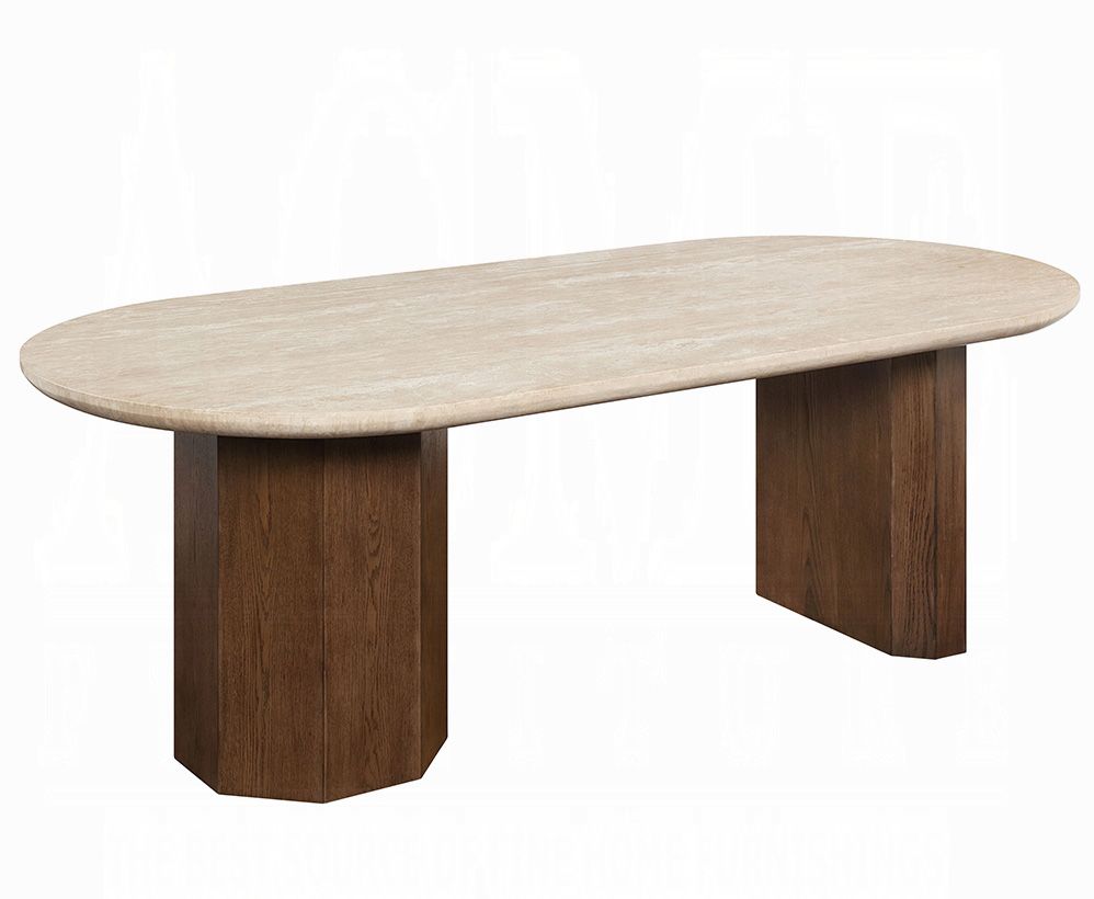 Milford Oval Travertine Top Dining Table