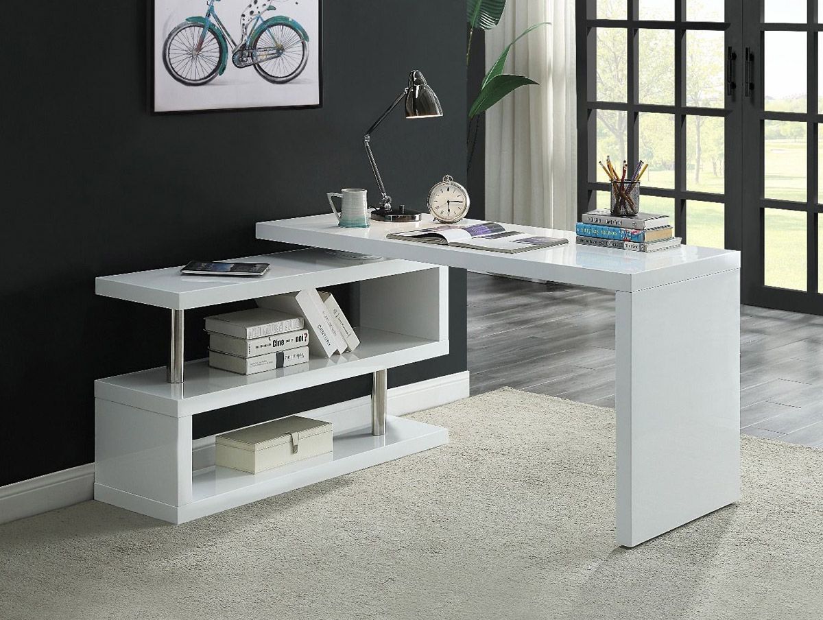 Mina White Desk With Folding Side