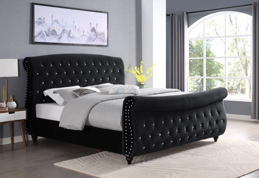 Mira Crystal Tufted Sleigh Bed