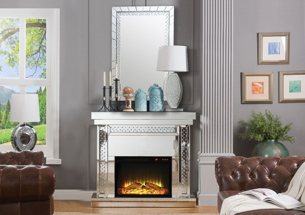 Ovion Mirrored Fireplace Crystal Accented