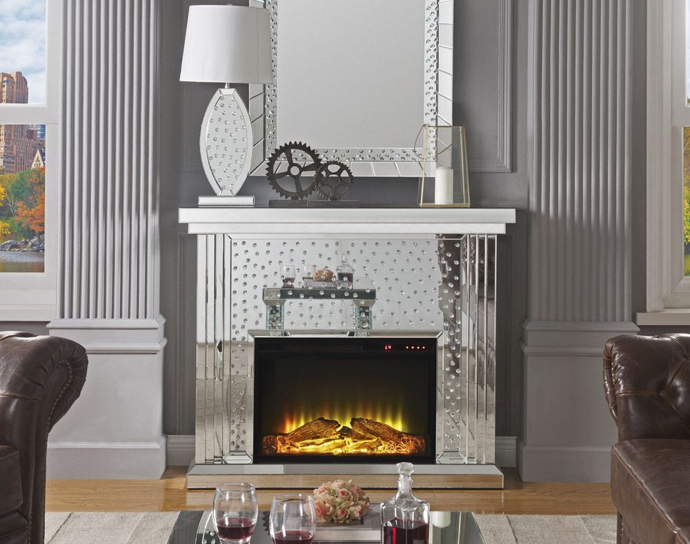 Declan Mirrored Fireplace Crystal Accented