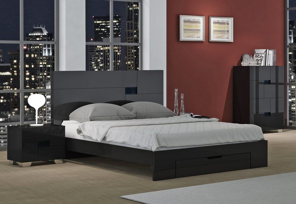 Misty Black Lacquer Bed Collection