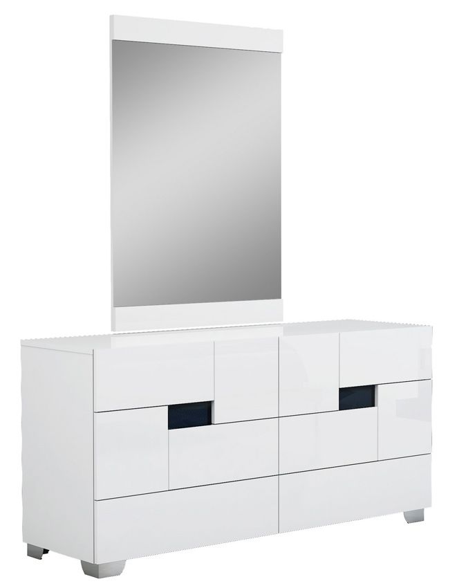 Misty White Lacquer Dresser With Mirror