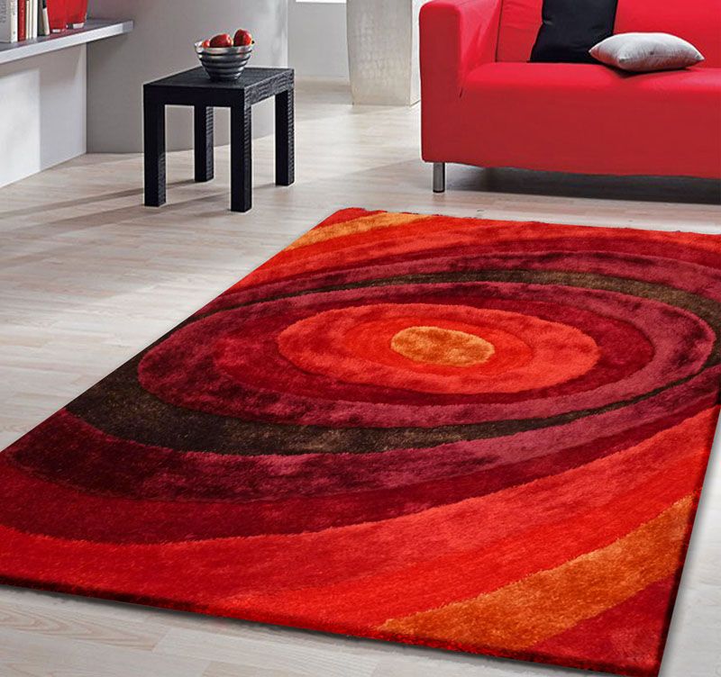 Modern Red Living Shag Rug 105