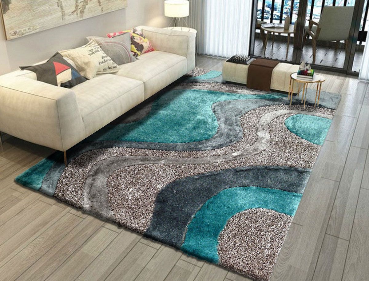 Modern Turquoise Shag Rug Design 29