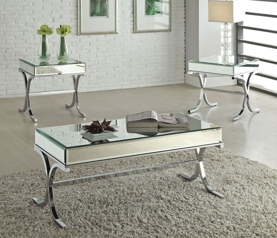 Reece Modern Mirrored Top Coffee Table,Reece Modern Mirrored Top Sofa Table