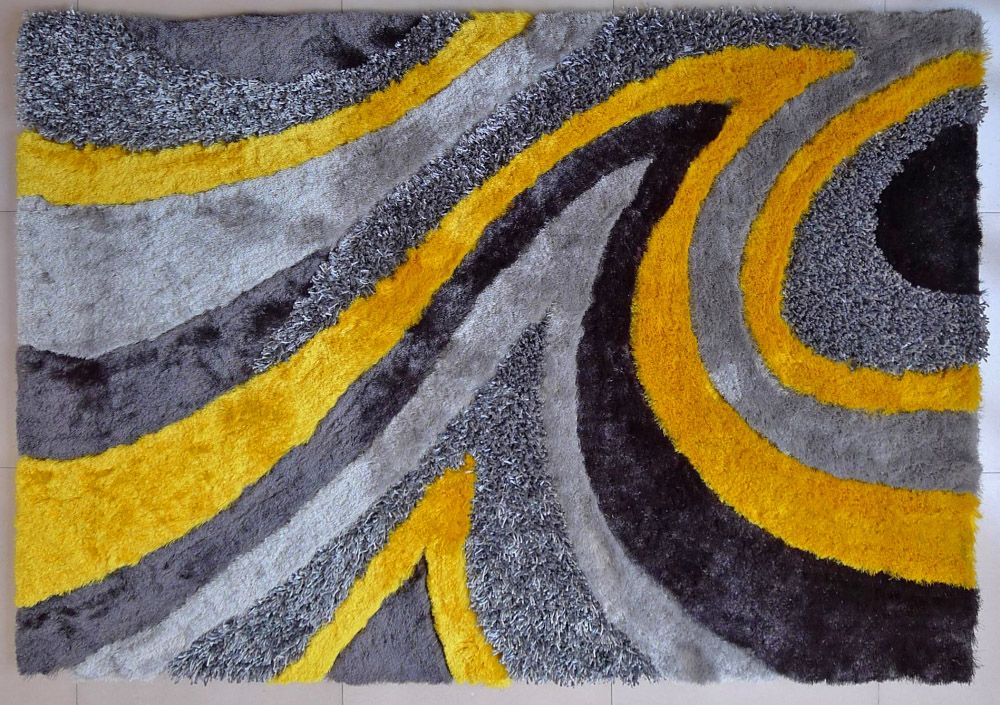 Modern Shag Area Rug Grey Yellow 26