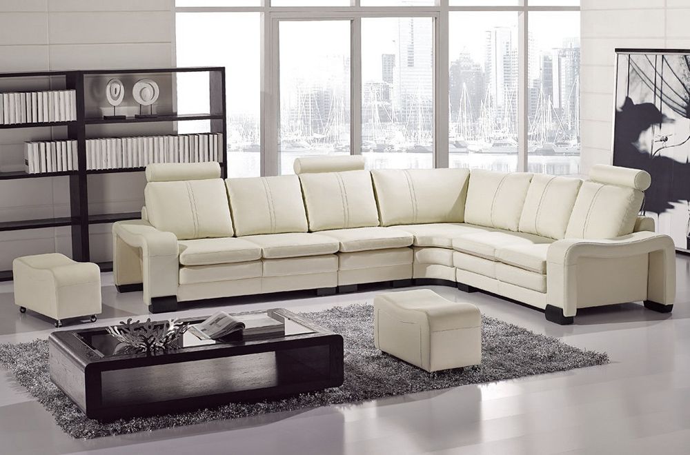 Modern Style Sectional With Ottomans L 213,Ivory Leather Sectional Armrests & Ottoman,Ivory Leather Armless Chair,Ivory Leather Sectional Storage Armrest