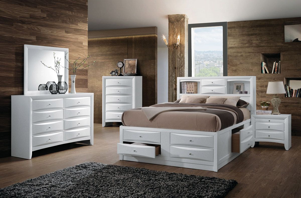 Monton White Finish Bed With Drawers