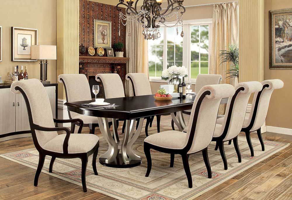 Monza Espresso and Silver Dining Table Set