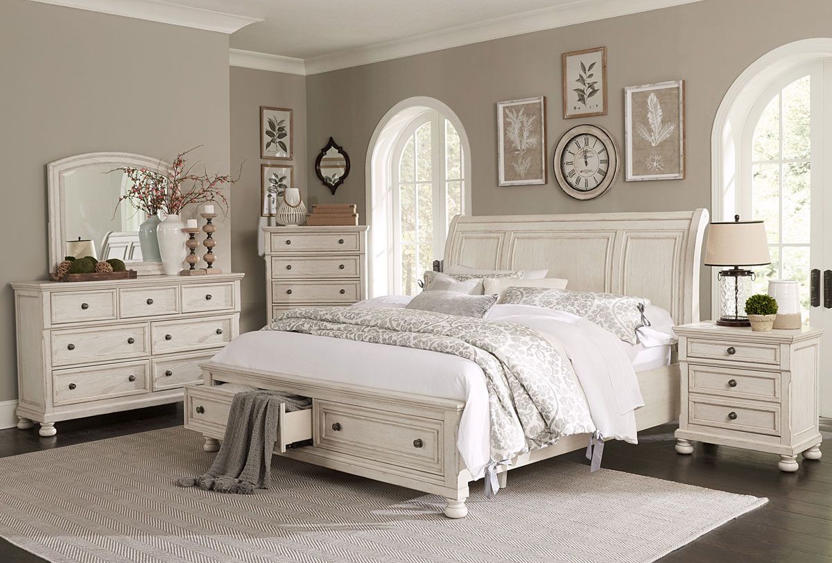 Morelle Antique White Storage Bed