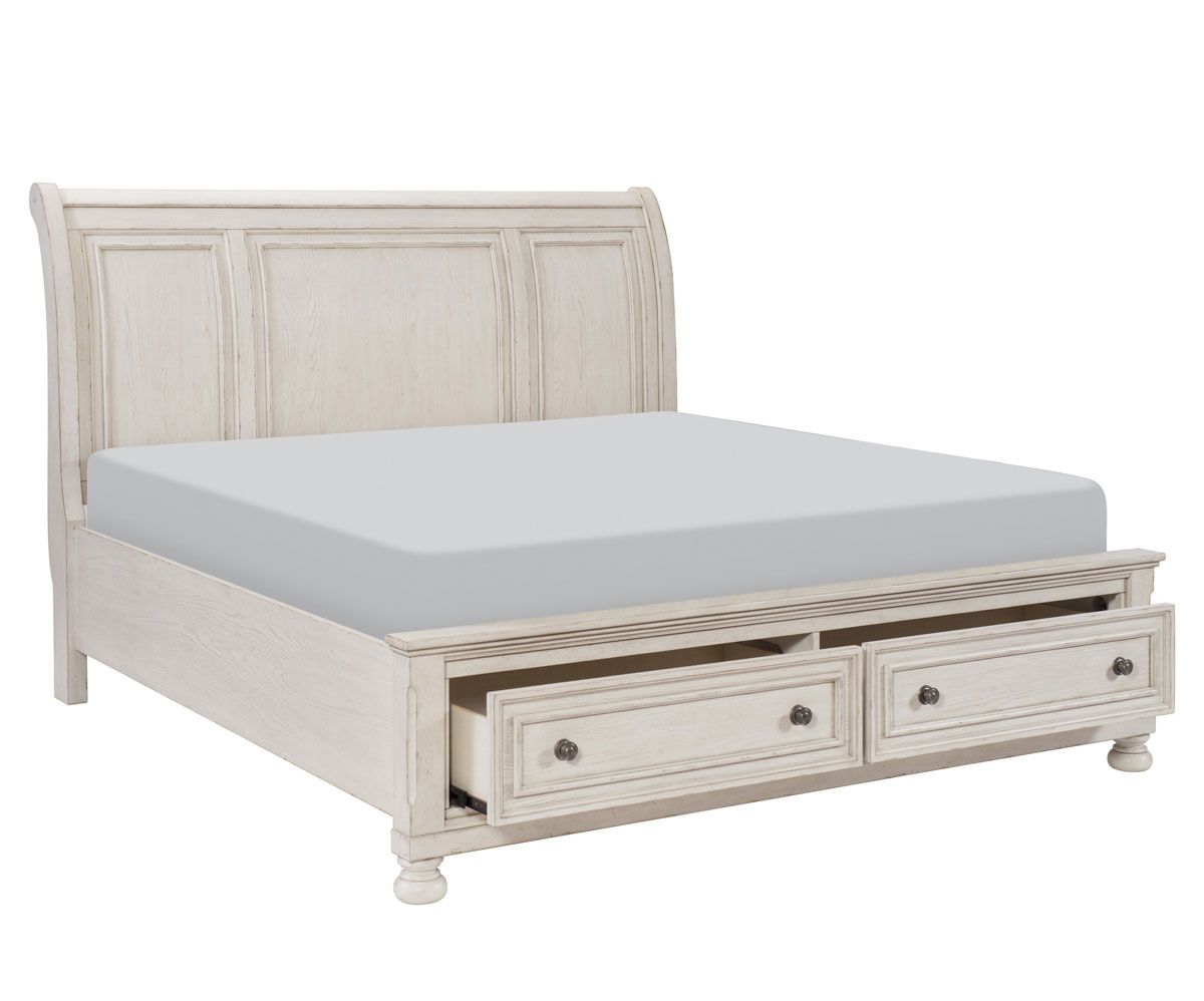 Morelle Antique White Bed With Drawers