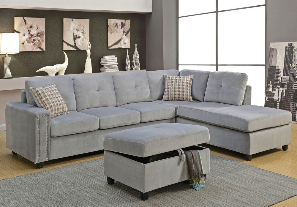 Morey Sectional Grey Velvet