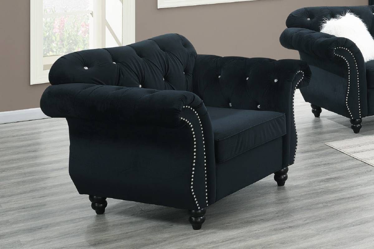 Mowry Chesterfield Chair Black Velvet