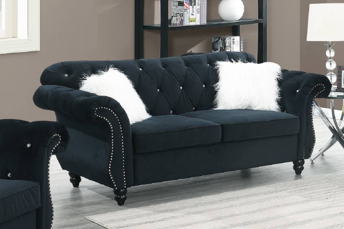 Mowry Chesterfield Love Seat Black Velvet