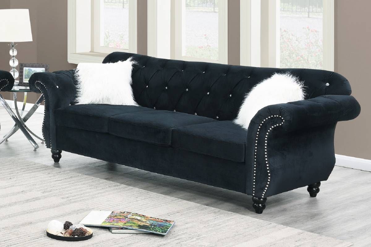 Mowry Chesterfield Sofa Black Velvet