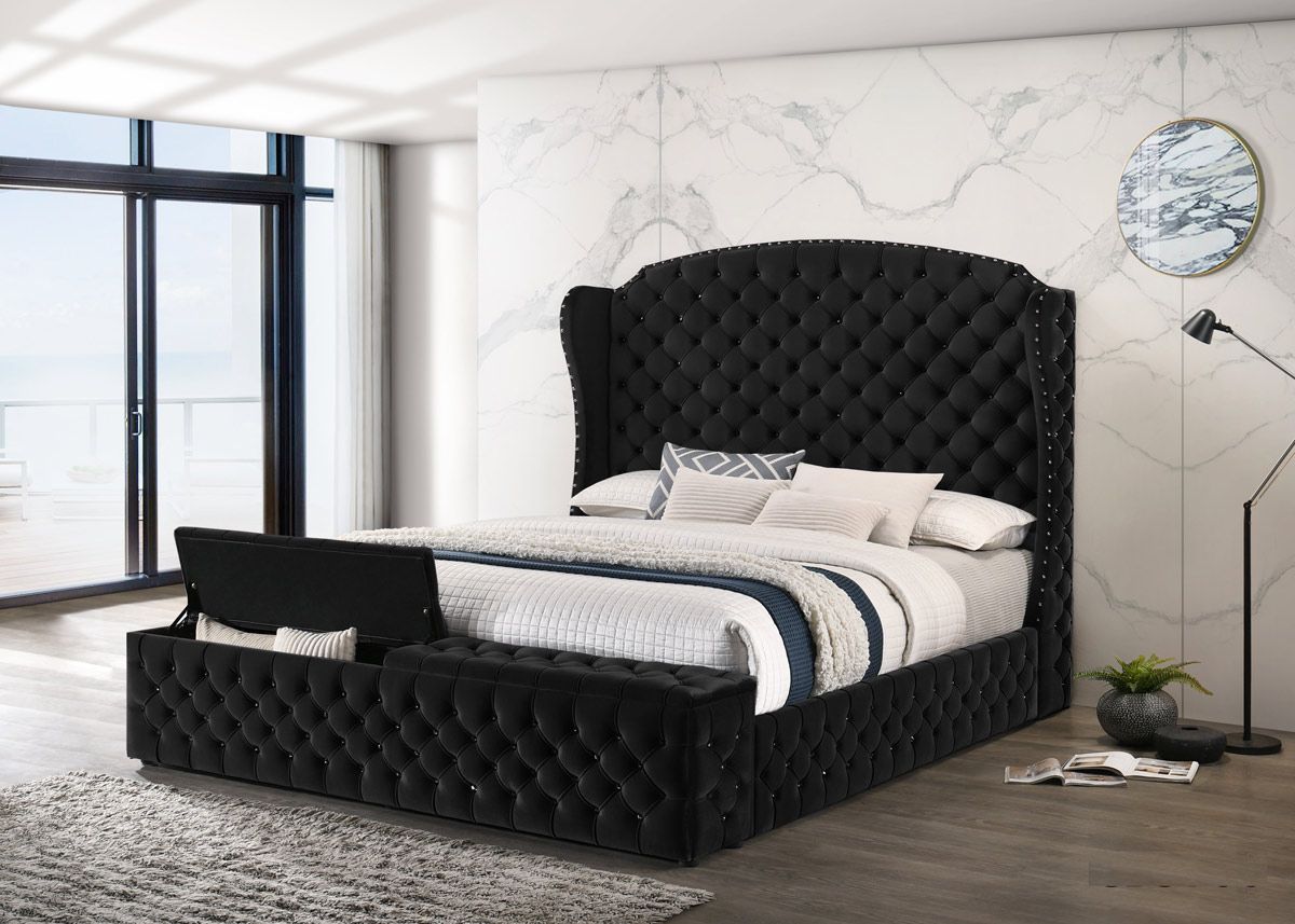 Munich Tufted Black Velvet Storage Bed