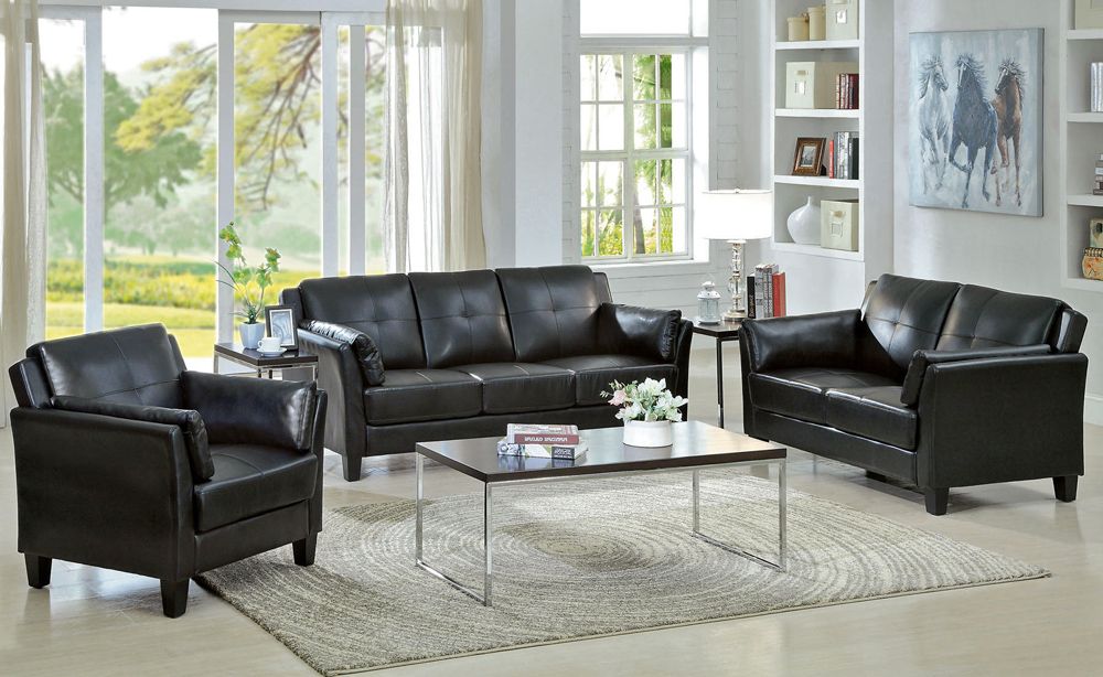 Myra Black Leather Sofa